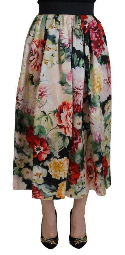 Shop Dolce & Gabbana Multicolor Floral Silk High Waist Aline Skirt