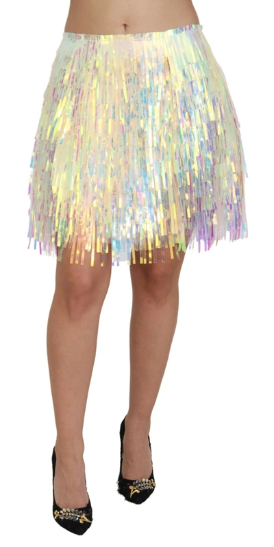 Shop Dolce & Gabbana Multicolor Iridescent Fringed Tulle Skirt