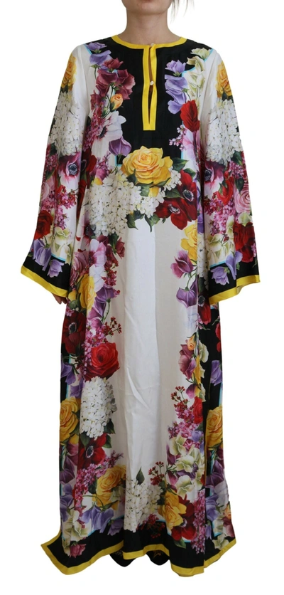 Shop Dolce & Gabbana Multicolor Ortensia Silk Long Kaftan Dress