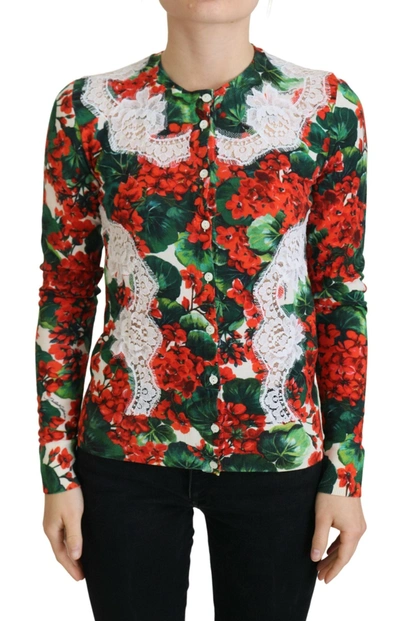 Shop Dolce & Gabbana Multicolor Wool Floral Cardigan Sweater