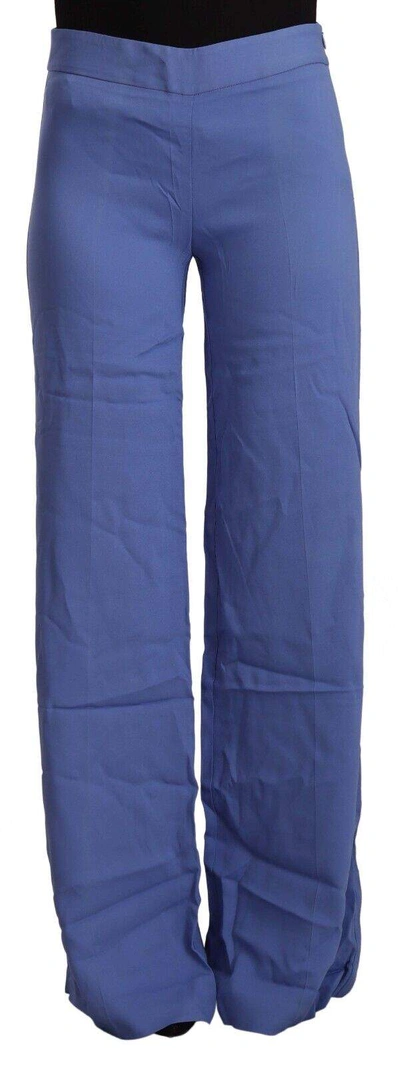 P.a.r.o.s.h Blue High Waist Viscose Straight Wide Leg Pants In Blue