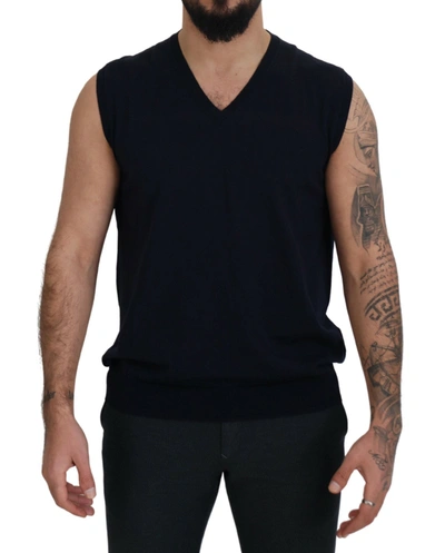 Shop Paolo Pecora Milano Black Cotton V-neck Sleeveless Tank T-shirt