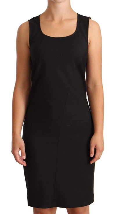 Shop Patrizia Pepe Black Cotton Blend Sleeveless Knee Length Sheath Dress