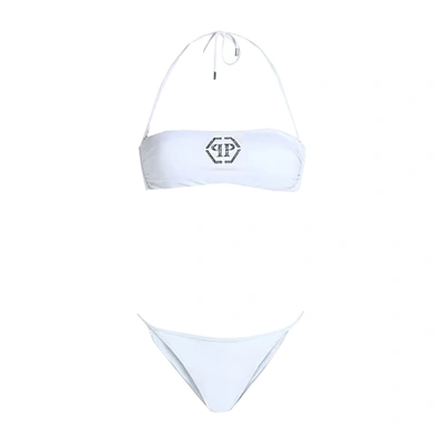 Shop Philipp Plein Bandeau Bikini In White With Crystal Logo