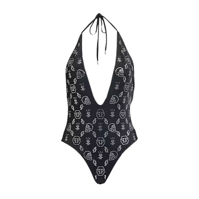 Shop Philipp Plein Crystal One Piece Swimsuit In Black