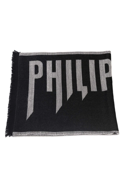 Shop Philipp Plein Grey Wool Scarf