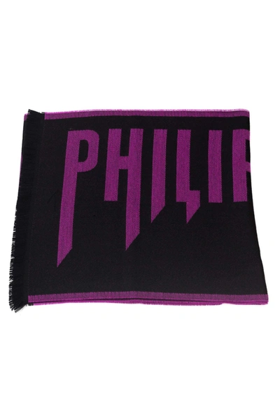 Shop Philipp Plein Violet Wool Scarf