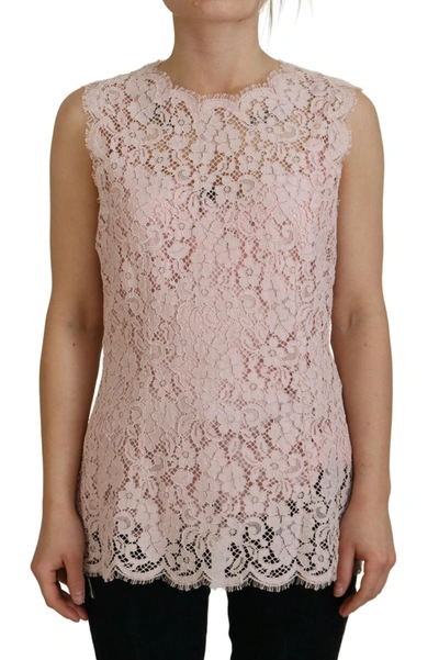 Shop Dolce & Gabbana Pink Floral Lace Sleeveless Tank Blouse Top
