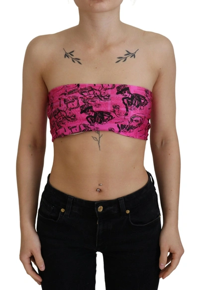John Galliano Pink Newspaper Print Bra Cropped Blouse In Pink