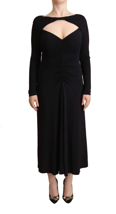 Shop Pinko Black Nylon Stretch Long Sleeves Deep V-neck Maxi Dress