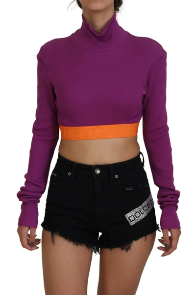 Shop Dolce & Gabbana Purple Turtle Neck Cropped Pullover Sweater