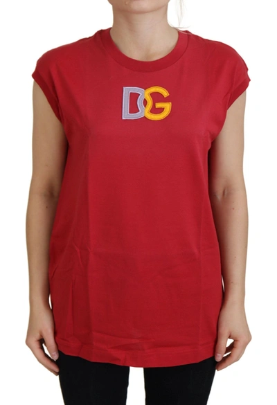 Shop Dolce & Gabbana Red Cotton Dg Logo Tank Top T-shirt