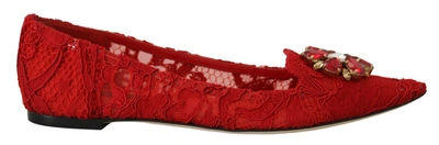 Shop Dolce & Gabbana Red Taormina Crystals Loafers Flats Shoes