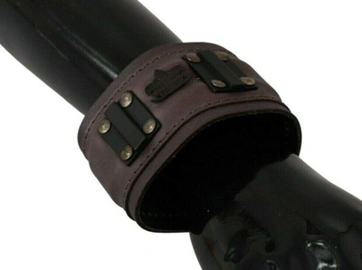 Shop Scervino Street Brown Leather Branded Wide Buckle Closure Bracelet
