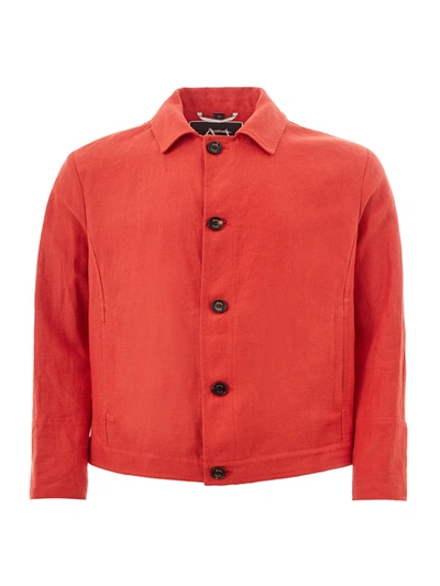Shop Sealup Orange Cropped Jacket In Linen Effect