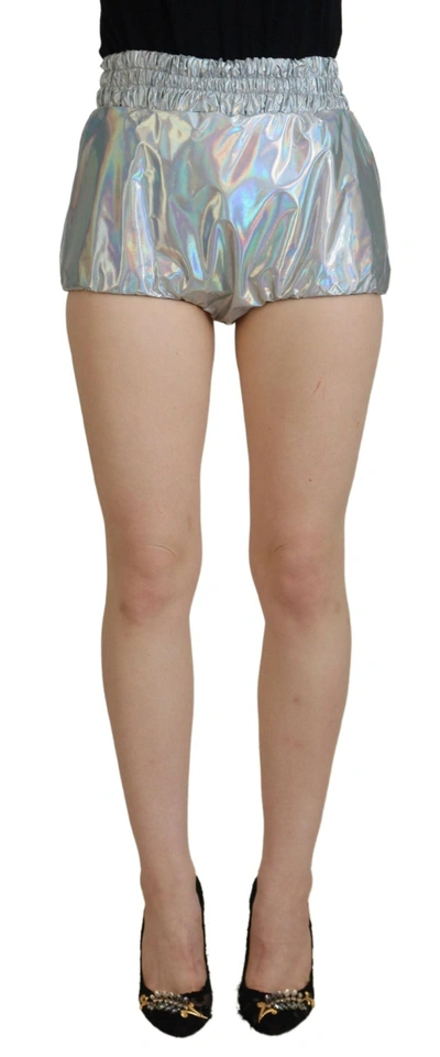 Shop Dolce & Gabbana Silver Holographic High Waist Hot Pants Shorts