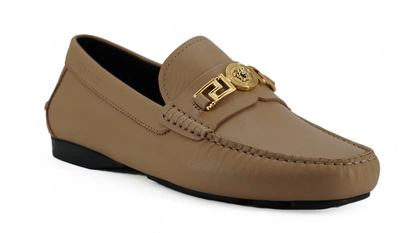 Shop Versace Beige Calf Leather Loafers Shoes