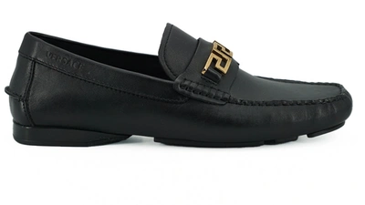 Shop Versace Black Calf Leather Loafers Shoes