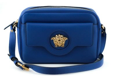 Shop Versace Blue Calf Leather Camera Shoulder Bag