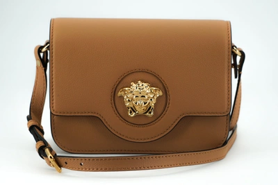 Versace Brown Calf Leather Shoulder Bag In Brown