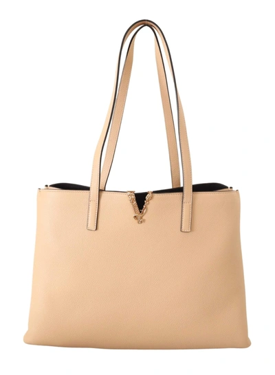 Shop Versace Nude Calf Leather Tote Shoulder & Handbag