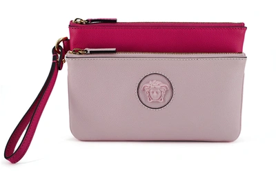Shop Versace Pink Calf Leather Pouch Bag