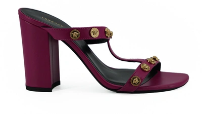 Shop Versace Purple Calf Leather High Heel Sandals