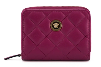 Shop Versace Purple Nappa Leather Bifold Zip Around Wallet