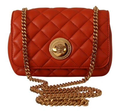 Shop Versace Red Nappa Leather Medusa Small Crossbody Bag