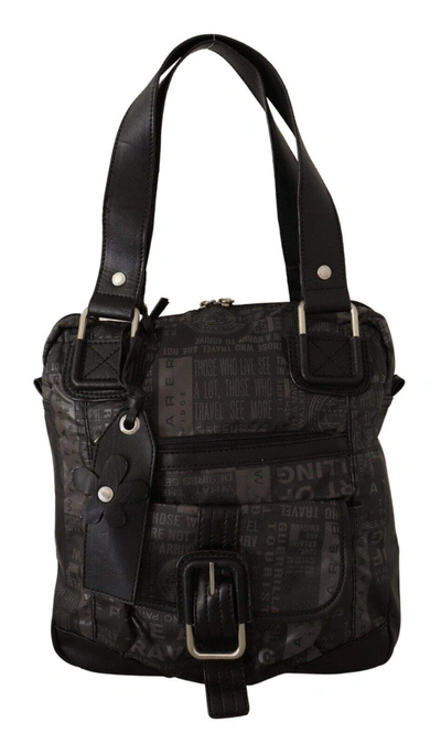 Shop Wayfarer Black Printed Logo Shoulder Handbag Purse Bag In Black And Gray