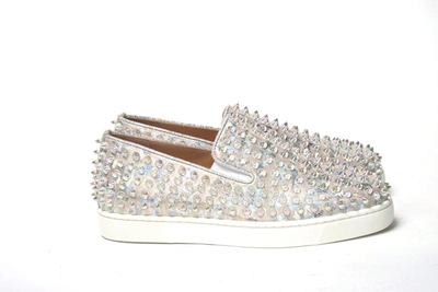 Shop Christian Louboutin White Ab/clear Ab Roller Boat Woman Flat Sneaker