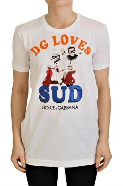 Shop Dolce & Gabbana White Cotton Dg Loves Sud  T-shirt