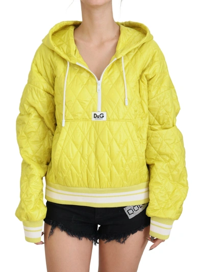 Shop Dolce & Gabbana Yellow Nylon Quilted Hooded Pullover Jacket