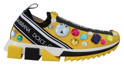Shop Dolce & Gabbana Yellow Sorrento Crystals Sneakers Shoes
