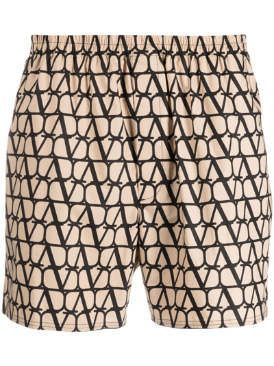 Shop Valentino Neutral Toile Iconographe Cotton Shorts In Neutrals
