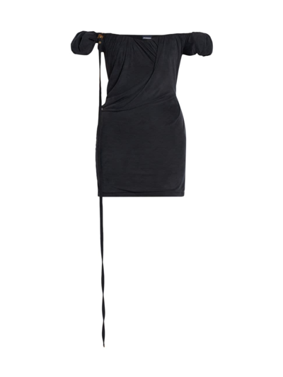 Shop Jacquemus Women's Ciceri Off-the-shoulder Minidress In Black