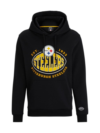 Shop Hugo Boss Men's Boss X Nfl Cotton-blend Hoodie With Collaborative Branding In Steelers Charcoal