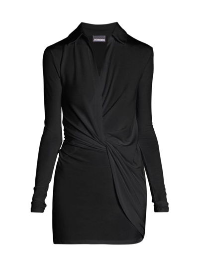 Shop Jacquemus Women's Bahia Jersey Wrap-effect Minidress In Black