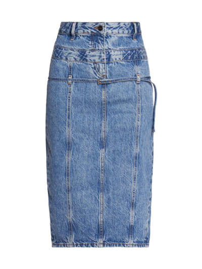 Shop Jacquemus Women's Nimes Tiered Denim Pencil Skirt In Light Blue Tobacco