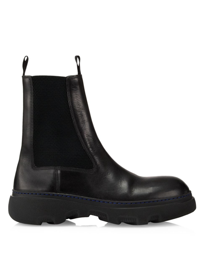 Shop Burberry Men's Leather Creeper Chelsea Boots In Black