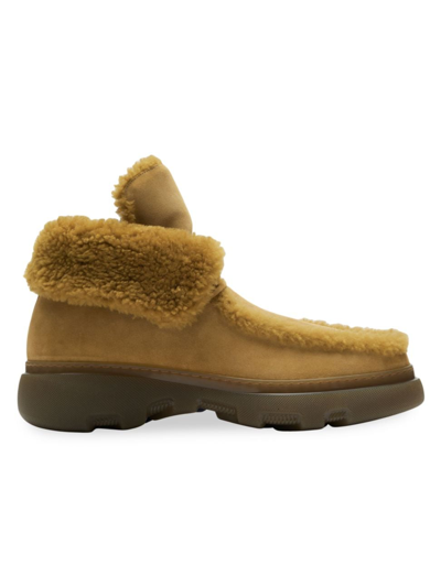 Shop Burberry Men's Creeper High Shearling Boots In Manilla Amber Yellow