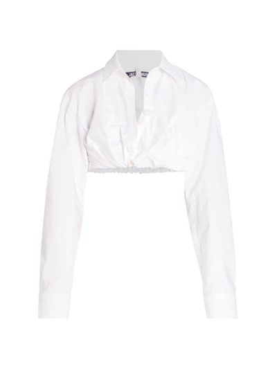 Shop Jacquemus Women's Bahia Bubble Crop Shirt In White