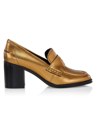 Shop Veronica Beard Women's Metallic Leather Penny Loafers In Dark Gold