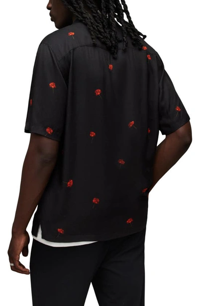 Shop Allsaints Poppies Floral Camp Shirt In Jet Black