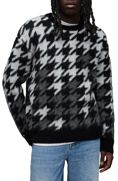 Shop Allsaints Holmes Houndstooth Crewneck Sweater In Black/ Charcoal/ Ecru