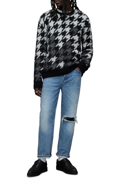 Shop Allsaints Holmes Houndstooth Crewneck Sweater In Black/ Charcoal/ Ecru