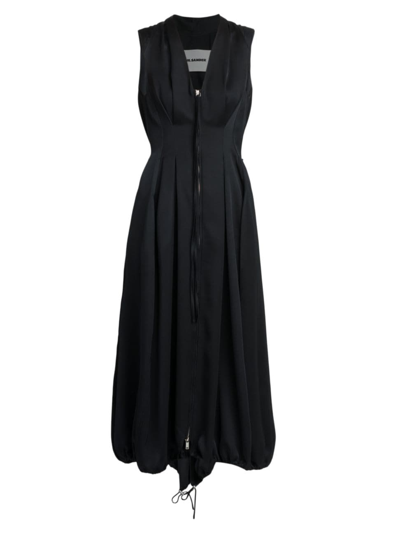 Shop Jil Sander Women's Sleeveless Drawstring Midi-dress In Black