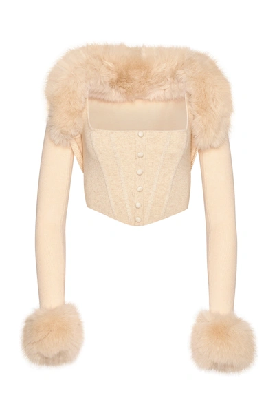 Shop Danielle Guizio Ny Faux Fur Knit Bolero In Cream