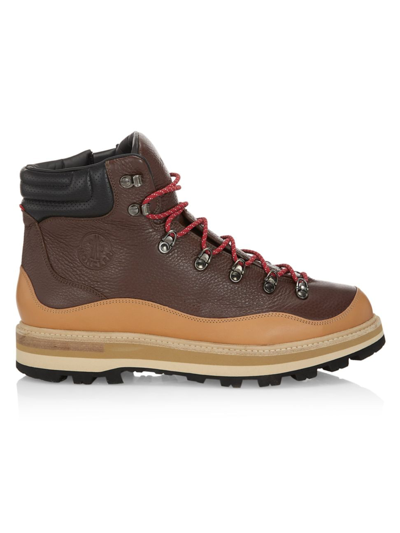 Shop Moncler Men's Peka Trek Leather Hiking Boots In Brown