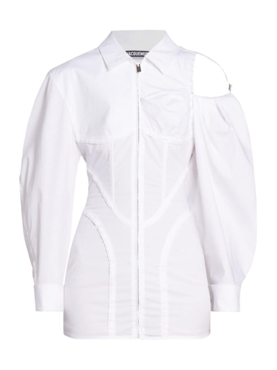Shop Jacquemus Women's Galliga Bishop-sleeve Corset Minidress In White